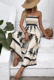 Light Kahki Printed Strapless Long Summer Jumpsuit
