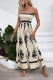 Light Kahki Printed Strapless Long Summer Jumpsuit
