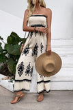 Light Kahki Printed Strapless Long Summer Jumpsuit