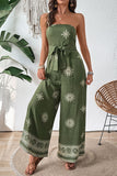 Army Green Printed Strapless Jumpsuit With Sash