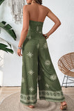 Army Green Printed Strapless Jumpsuit With Sash