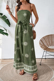 Army Green Printed Strapless Jumpsuit With Sash