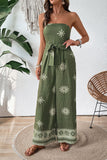 Army Green Printed Strapless Jumpsuit With Sash