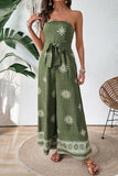 Army Green Printed Strapless Jumpsuit With Sash
