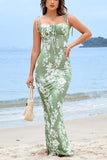 Blue Printed Mermaid Spaghetti Straps Long Summer Dress