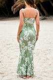 Blue Printed Mermaid Spaghetti Straps Long Summer Dress