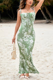 Blue Printed Mermaid Spaghetti Straps Long Summer Dress