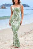 Blue Printed Mermaid Spaghetti Straps Long Summer Dress
