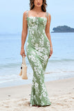 Blue Printed Mermaid Spaghetti Straps Long Summer Dress