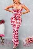 Blue Printed Mermaid Spaghetti Straps Long Summer Dress