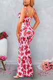 Blue Printed Mermaid Spaghetti Straps Long Summer Dress