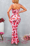 Blue Printed Mermaid Spaghetti Straps Long Summer Dress