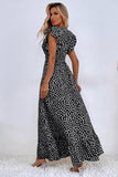 Kahki Polka Dot Ruffle Sleeves A Line Long Summer Dress