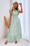 Kahki Polka Dot Ruffle Sleeves A Line Long Summer Dress