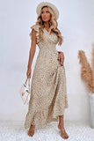 Kahki Polka Dot Ruffle Sleeves A Line Long Summer Dress