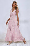 Kahki Polka Dot Ruffle Sleeves A Line Long Summer Dress