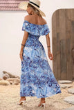 Green Orange Printed Off The Shoulder Long Summer Dress with Slit
