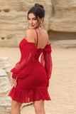 Corset Cold Shoulder Bodycon Red Cocktail Dress With Beading