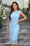 Burgundy Sheath Round Neck Lace Cocktail Dress