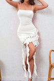 Bodycon Red Satin Ruffled Cocktail Dress