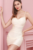 Bodycon Apricot Satin Ruched Cocktail Dress