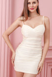 Bodycon Apricot Satin Ruched Cocktail Dress