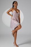 Lilac Sparkly Spaghetti Straps Sequins Short Homecoming Dress