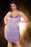 Hot Pink Sparkly Spaghetti Straps Short Plus Size Homecoming Dress with Fringes