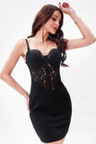 Black Spaghetti Straps Bodycon Short Cocktail Dress with Lace