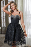 Sparkly Black Tulle Corset Fringed A Line Short Cocktail Dress