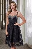 Sparkly Black Tulle Corset Fringed A Line Short Cocktail Dress
