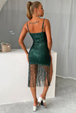 Burgundy Sparkly Sequins Short Homecoming Dress with Fringes
