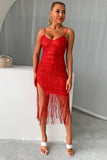 Burgundy Sparkly Sequins Short Homecoming Dress with Fringes