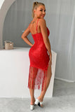 Burgundy Sparkly Sequins Short Homecoming Dress with Fringes