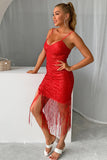 Burgundy Sparkly Sequins Short Homecoming Dress with Fringes