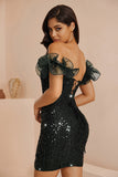 Sparkly Black Sequins Corset Tweed Ruffled Bodycon Short Cocktail Dress
