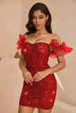 Sparkly Black Sequins Corset Tweed Ruffled Bodycon Short Cocktail Dress