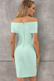 Mint Green Satin Off the Shoulder Sheath Short Cocktail Dress
