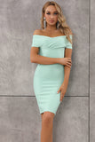 Mint Green Satin Off the Shoulder Sheath Short Cocktail Dress