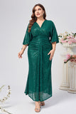 Sparkly Dark Green Sheath Long Mother of the Bride Dress with 3/4 Sleeves