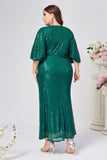 Sparkly Dark Green Sheath Long Mother of the Bride Dress with 3/4 Sleeves