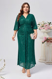 Sparkly Dark Green Sheath Long Mother of the Bride Dress with 3/4 Sleeves