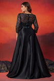 Black Satin A Line 3/4 Sleeves Plus Size Mother Of The Bride Dress