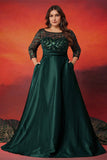 Black Satin A Line 3/4 Sleeves Plus Size Mother Of The Bride Dress