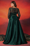 Black Satin A Line 3/4 Sleeves Plus Size Mother Of The Bride Dress