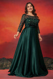 Black Satin A Line 3/4 Sleeves Plus Size Mother Of The Bride Dress