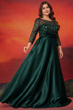 Black Satin A Line 3/4 Sleeves Plus Size Mother Of The Bride Dress