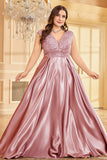 Blush Pink Satin A Line Plus Size Long Mother Of The Bride Dress
