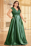 Blush Pink Satin A Line Plus Size Long Mother Of The Bride Dress