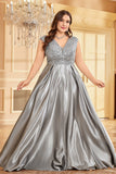 Blush Pink Satin A Line Plus Size Long Mother Of The Bride Dress